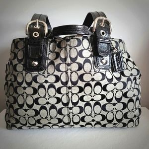 COACH SIGNATURE C SOHO JACQUARD TOTE SHOULDER BAG SATCHEL BLACK & GREY